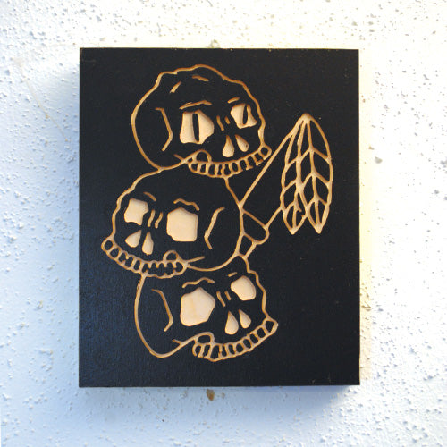 Skulls & Bamboo Wood Carving 5.5"x6.6"