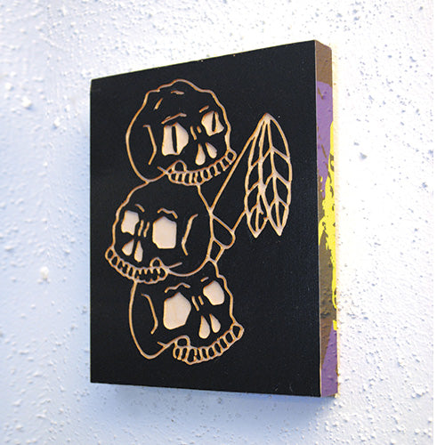 Skulls & Bamboo Wood Carving 5.5"x6.6"